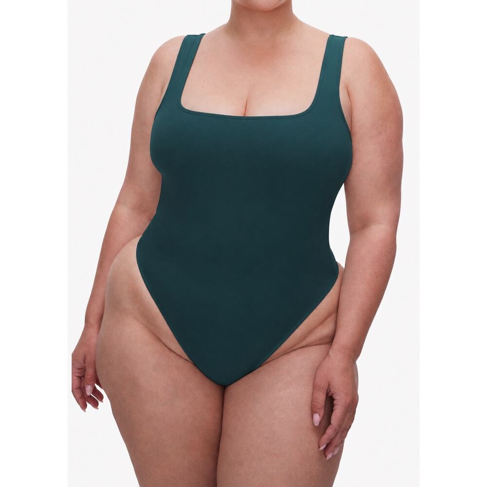 Good American Always Fits Square Neck One Piece Swimsuit Emerald Green 3XL NWT
